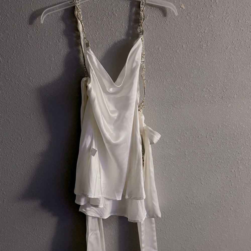 Elegant White Satin Mini Dress - Picture 7 of 7